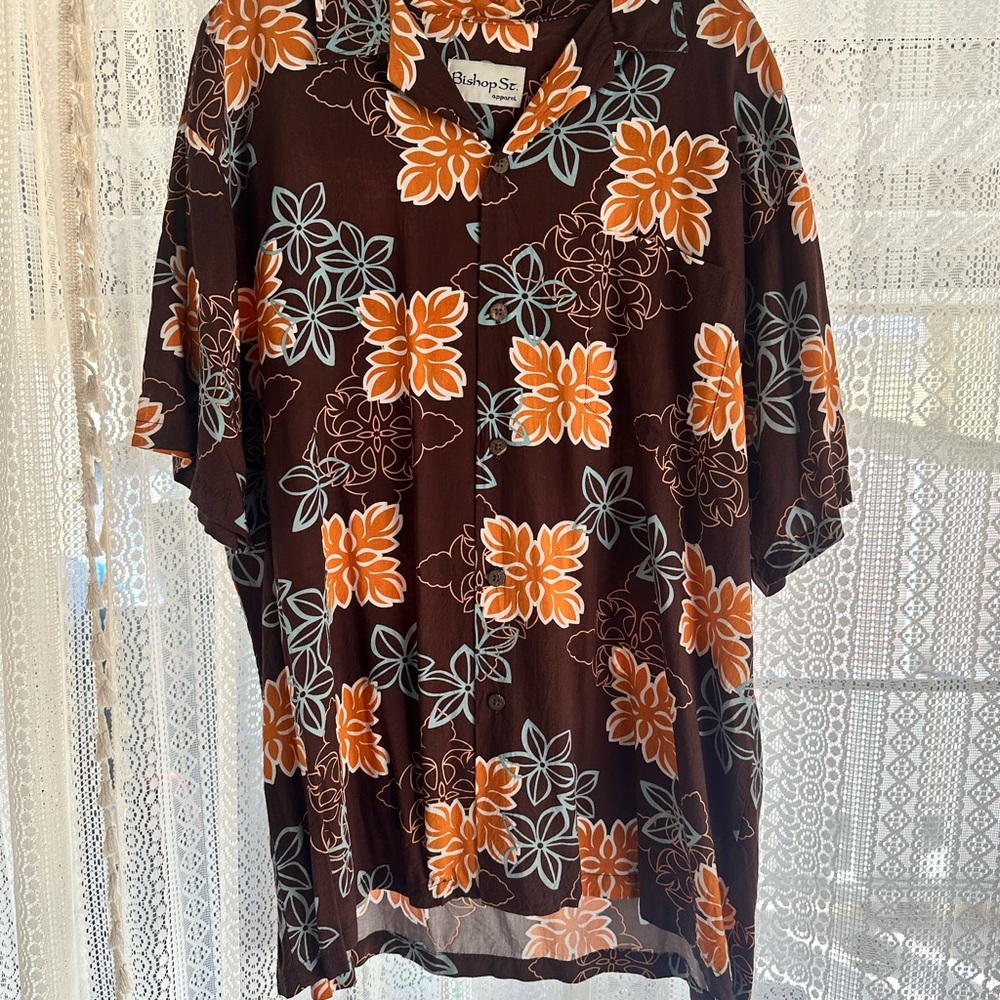 Bishop St Men's Floral Button Down Shirt in Brown and Orange